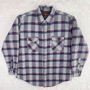 Vintage Grizzly Flannel Shirt Men's XL Quilted Overshirt Shacket Gray Blue Plaid